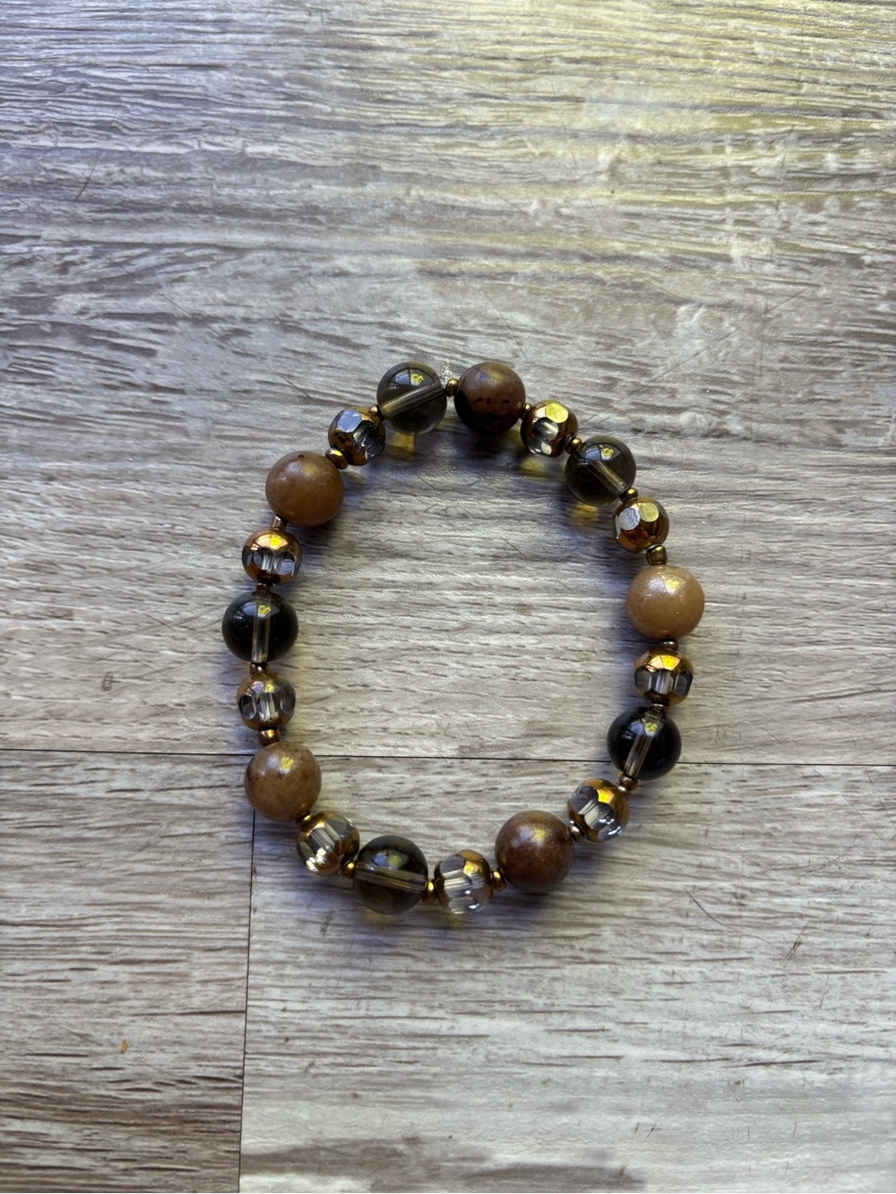Handmade by me Gold and Brown Beaded Stretch Bracelet